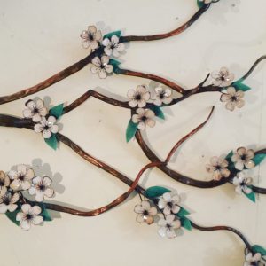 wall art-Enamel and Copper cherry blossom large 2 piece.