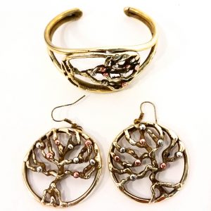 tree of life set brass earings and bangle unique
